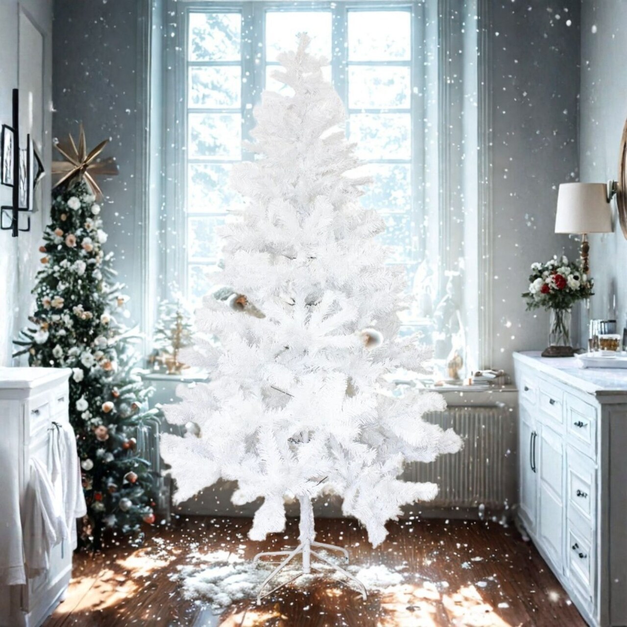 5ft White Classic Canadian Pine Christmas Tree with Hinged Branches and Stand